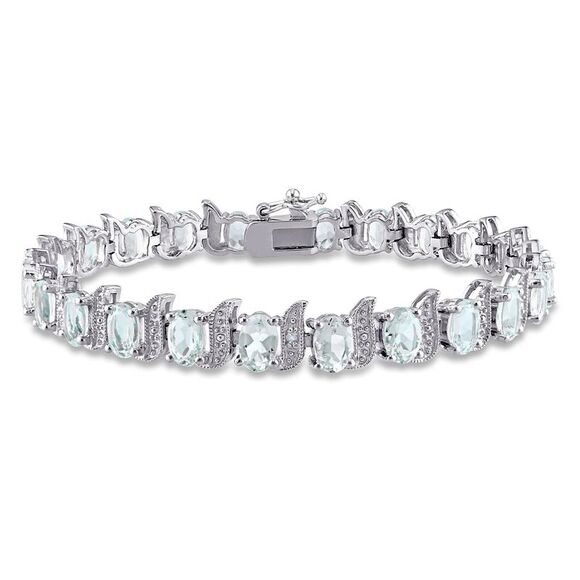 9.60 Carat (ctw) Aquamarine Bracelet in Sterling Silver with Accent Diamonds